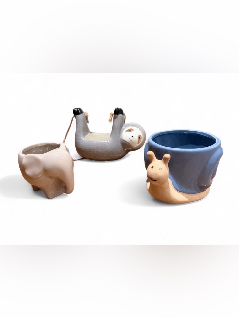 Sloth, Elephant, Snail Small Succulent planters Set of 3 Animals Wildlife decor